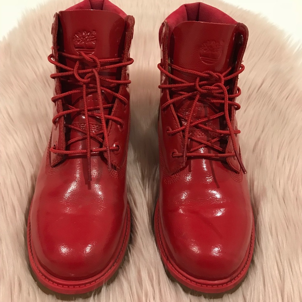 Patent Leather Red Timberland Boots